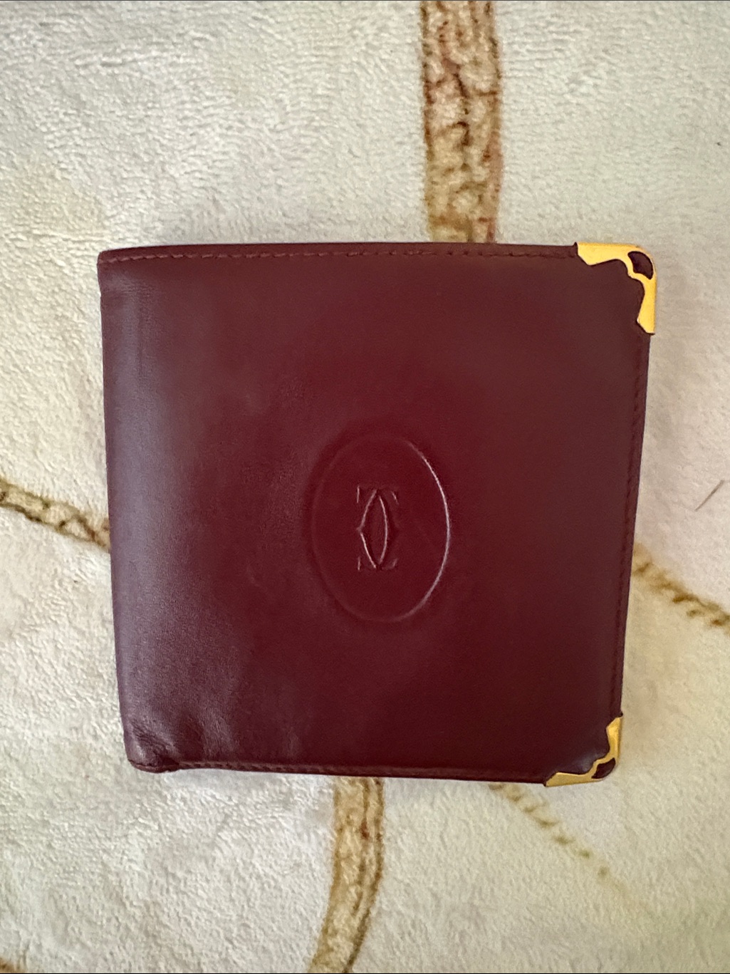 Vintage Must De Cartier Leather Bifold Wallet Burgundy Gold